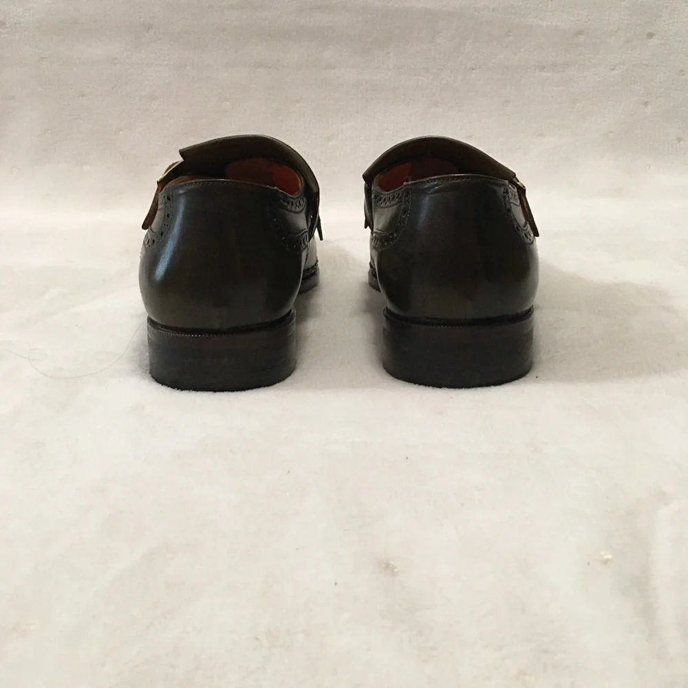 Paul Parkman Green Leather Wingtip Monkstrap Shoes - Picture 3 of 13